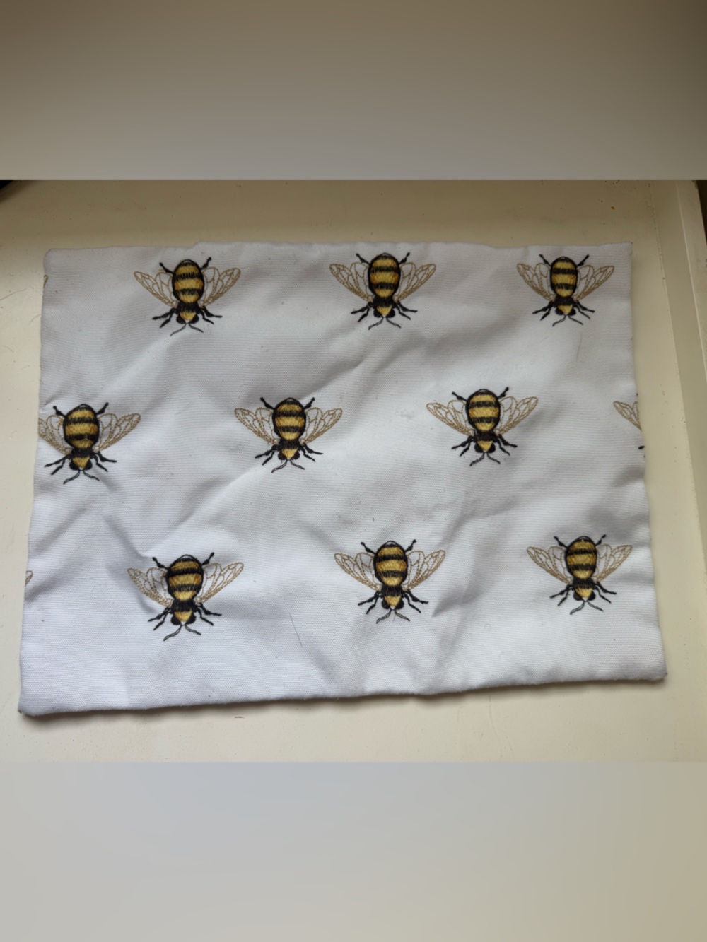 Bee Print White Decorative Pillow Cover